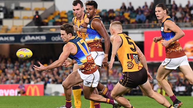 Jarryd Lyons had 33 disposals in Brisbane’s win over Hawthorn. Picture: Dave Hunt (AAP).