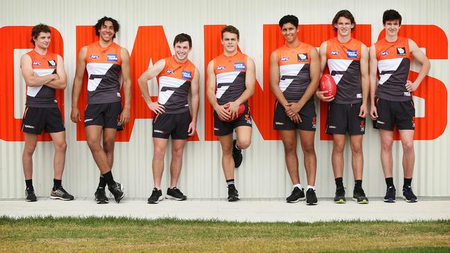 New Giants (from left) Dylan Buckley, Aiden Bonar, Brent Daniels, Zac Langdon, Nick Shipley, Jack Buckley and Sam Taylor. Picture: Richard Dobson