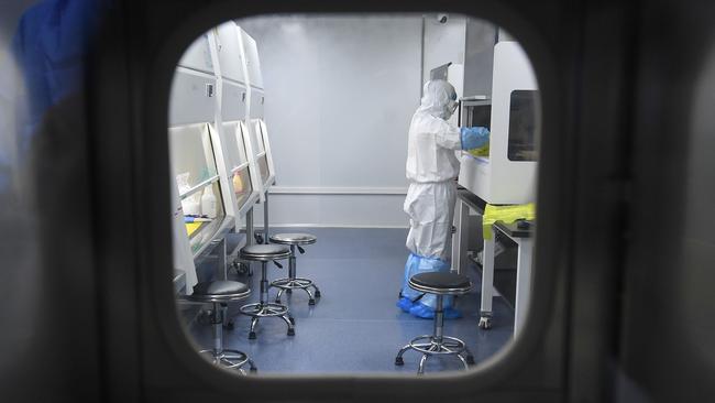 A Wuhan laboratory technician works on samples to be tested for coronavirus. Picture: AFP