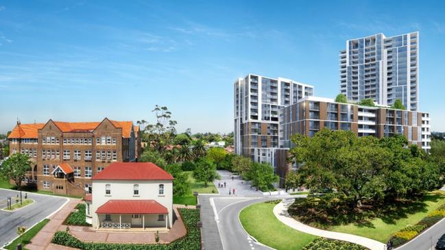 Artist impressions of the Highline Westmead project alongisde the WSU campus by developers Deicorp.