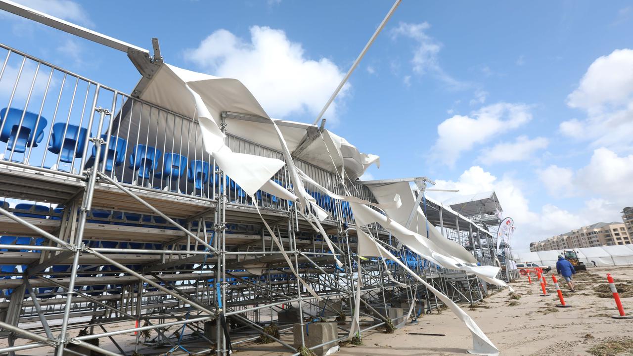 Storm damage at the Surf Lifesaving Championships has forced the event to be cancelled. Picture: Russell Millard/AAP