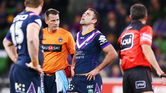 Cameron Smith of the Storm pulls up sore with a back injury.