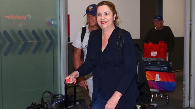 Annastacia Palaszczuk at Brisbane International Airport on Sunday night. Picture: David Clark