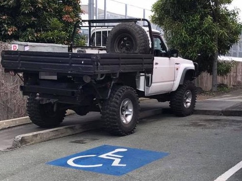 A car without a permit displayed pictured in a disabled space at Supercheap Auto in Oxenford. Picture: Facebook/Australian Disability Parking Wall of Shame.