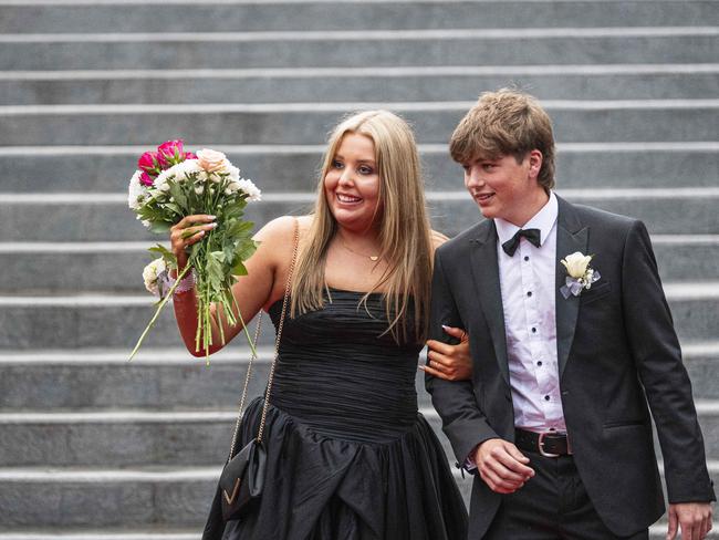 Sophie Giesemann and partner Archie Moorre arrive at The Glennie School formal at Picnic Point, Thursday, September 12, 2024. Picture: Kevin Farmer