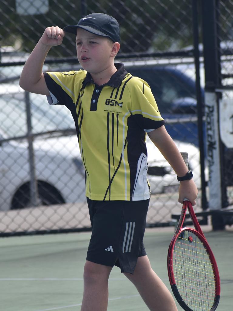 Players on court at the JDS Central Region tournament at the Rockhampton Regional Tennis Centre on July 14, 2024.