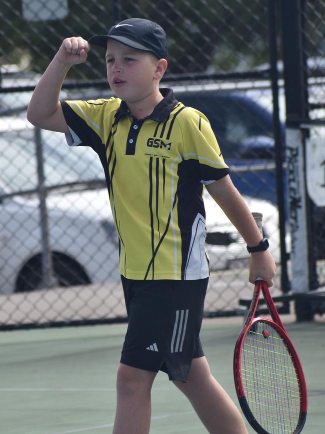 Players on court at the JDS Central Region tournament at the Rockhampton Regional Tennis Centre on July 14, 2024.