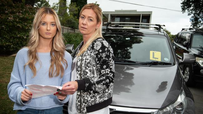 L-Plate driver Hunter Reynolds was driving with her Mum Sheree Reynolds and booked $1600 for out driving during the coronavirus restrictions. Picture: Tony Gough