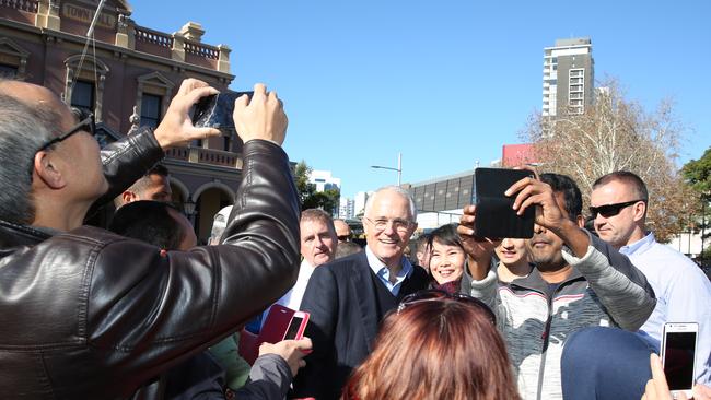 Prime Minister Malcolm Turnbull visits Parramatta on election day, 2016. The Liberal’s on-the-ground campaign was shambolic with local campaigners claiming they were treated with contempt by HQ. (Pic: News Corp)