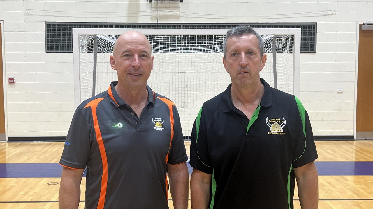 Former South West Queensland Futsal director Chris McLeod with incoming director Kris Hemmerling.