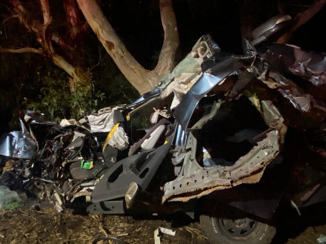 A driver is lucky to be alive after crashing into a tree at Macclesfield. Picture: SA Police.