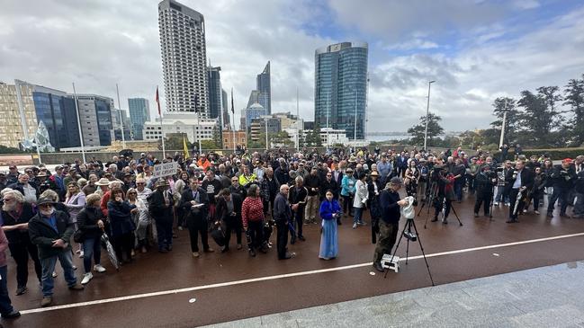 Western Australian farmers and supporters gathered at the steps of Parliament House in Perth in 2023, to hear Aboriginal Cultural Heritage Act will be repealed.