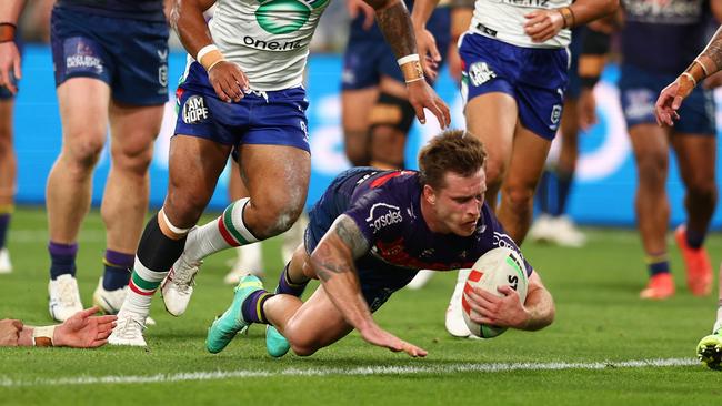 Cameron Munster scores a try for the Storm. Picture: Graham Denholm/Getty Images