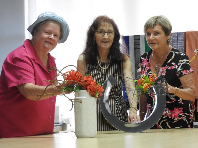 AN ELEGANT ART: Ikebana International Lismore Chapter No. 32 members Glenda Schofield and Kaye Pearson with Lismore MP Janelle Saffin. Photo: Janelle Saffin