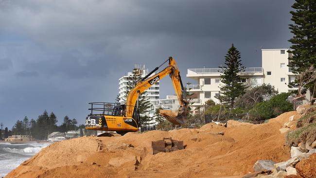 Stabilisation works along storm-damaged Collaroy Beach on Sydney's Northern Beaches after the storms of 2016. Picture: Troy Snook