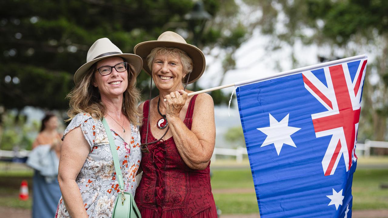 Jo Muldoon celebrates 25 years of being an Australian citizen with daughter Kat Lynn at Toowoomba Australia Day celebrations at Picnic Point, Sunday, January 26, 2025. Picture: Kevin Farmer