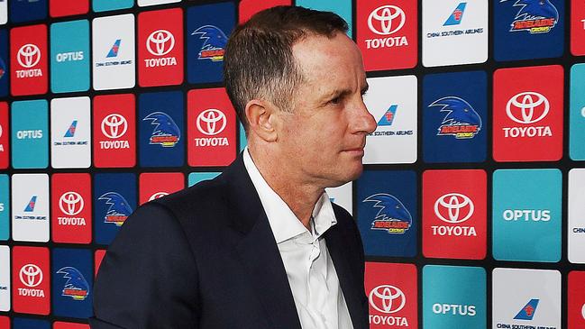 ADELAIDE, AUSTRALIA - SEPTEMBER 12: Don Pyke leaves the press conference after speaksing to the media during an Adelaide Crows AFL press conference at West Lakes on September 12, 2019 in Adelaide, Australia. Adelaide coach Don Pyke stepped down earlier today in the midst of the Adelaide Crows end of season review. (Photo by Mark Brake/Getty Images)