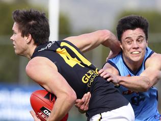 SANFL - Sturt v Glenelg at Peter Motley Oval. Ziggy Vitkunas and Jack Stephens. Picture Sarah Reed