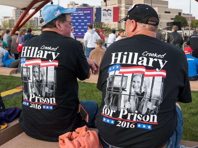 Supporters of then Republican Presidential candidate Donald Trump wait for his address at the McGrath Amphitheatre in Cedar Rapids, Iowa, in October. Picture: Getty