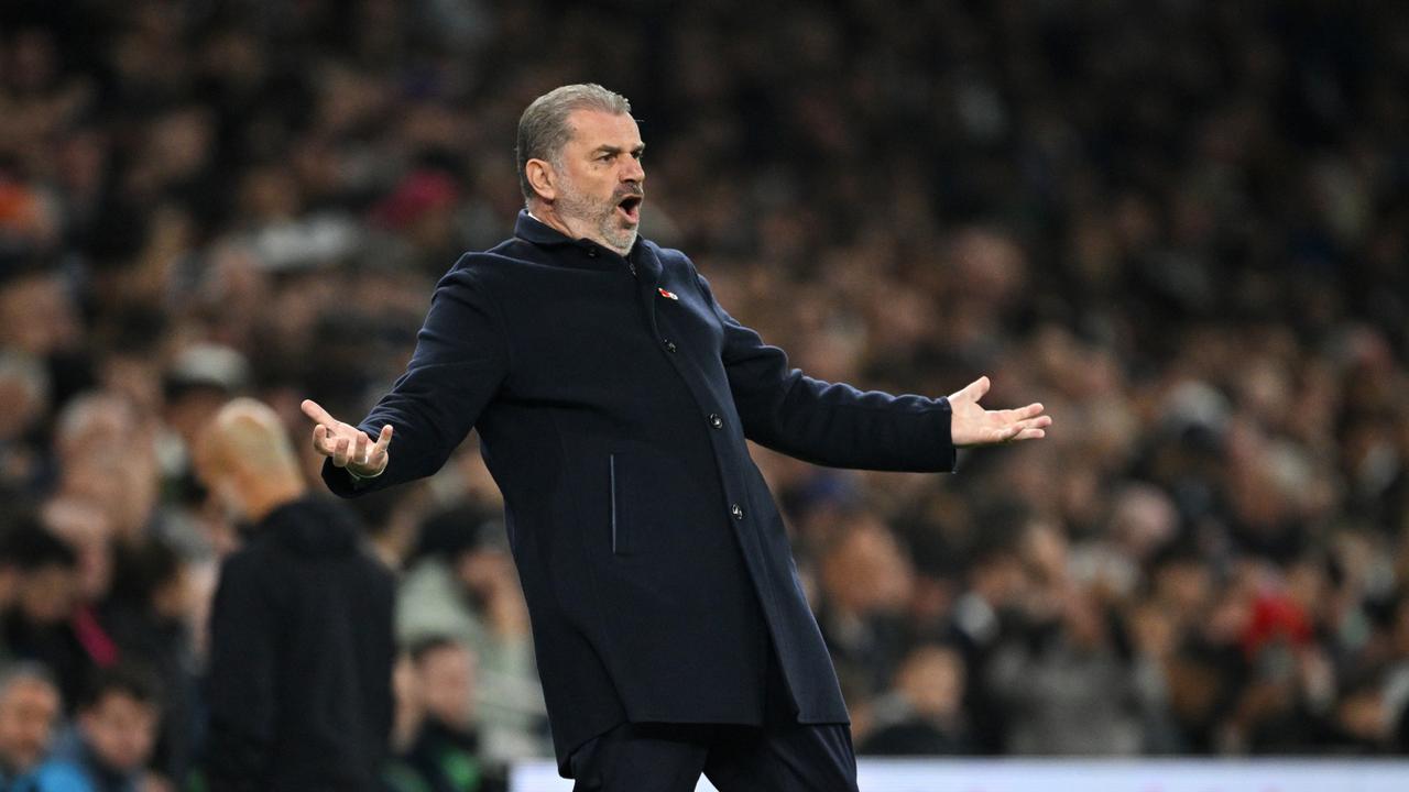 Ange Postecoglou reacts during Tottenham’s win over Manchester City in the Carabao Cup. (Photo by Justin Setterfield/Getty Images)