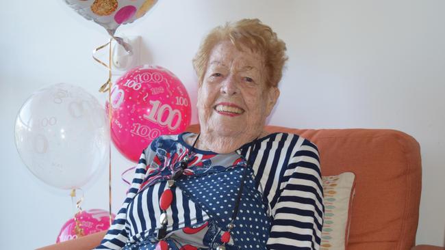 Beryl Carter celebrating her 100th birthday. Picture: Heidi Petith