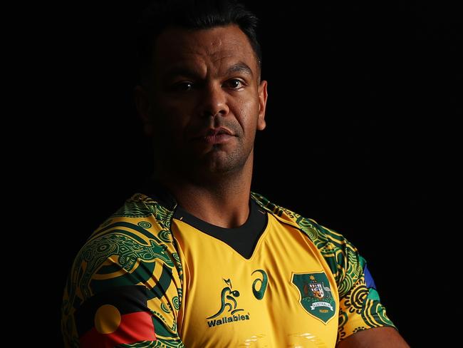 SYDNEY, AUSTRALIA - OCTOBER 17: Kurtley Beale poses during a Rugby Australia Wallabies Indigenous Jersey Media Opportunity at Moore Park on October 17, 2018 in Sydney, Australia. (Photo by Brendon Thorne/Getty Images)