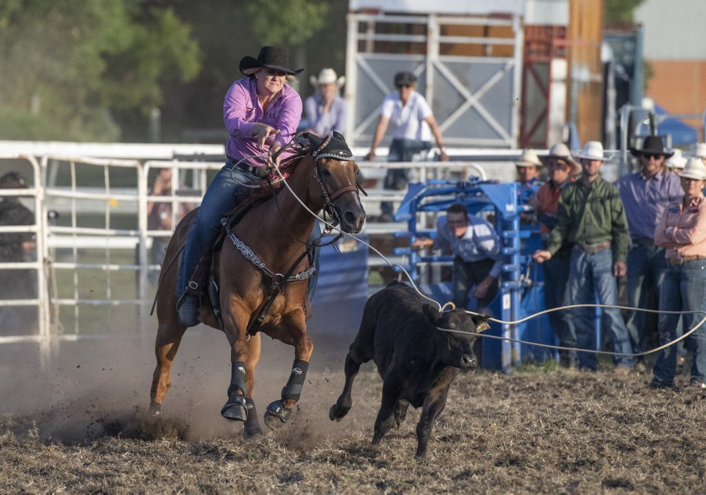 Abbie Miller throws the rope in the breakway roping at the Maclean Twilight Rodeo. Picture: Adam Hourigan