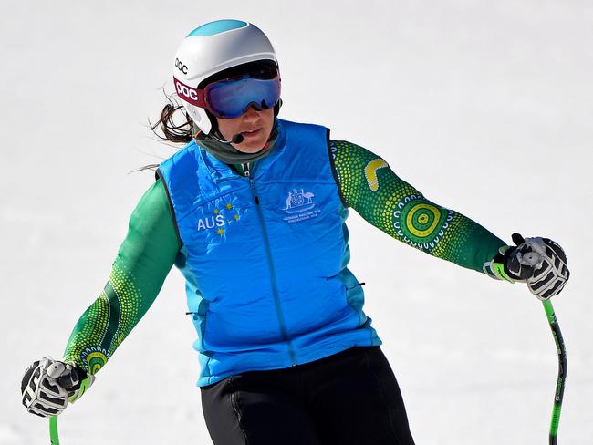 Supplied image of Australian B2 Paralympic skier Melissa Perrine during a training session ahead of the PyeongChang 2018 Paralympic Games in PyeongChang, South Korea, Tuesday, March 6, 2018. (AAP Image/Australian Paralympic Committee, Sport The Library, Jeff Crow) NO ARCHIVING, EDITORIAL USE ONLY