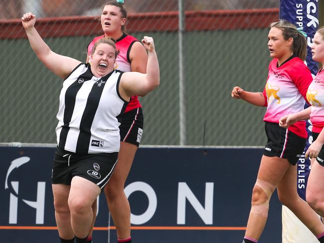 Nat Daniels celebrates a goal during last year’s grand final. Picture: Linda Higginson/Solstice Digital