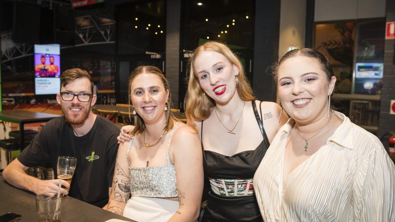 Celebrating New Year's Eve at Tatts are (from left) Reece Holmes, Charlie Brown, Zoe Brown and Adelaide Brown, Sunday, December 31, 2023. Picture: Kevin Farmer