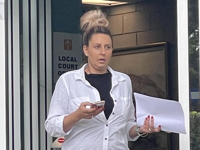 Hairdresser Carly Love leaving Gosford District Court where she had her community service hours reduced after pleading guilty to defrauding Covid Jobsaver payments. Picture: NewsLocal