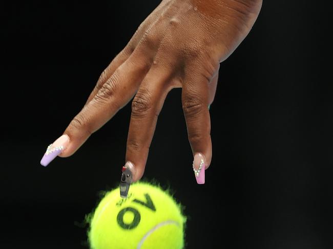 Serena Williams with a koala on her ring finger. Picture: Michael Klein