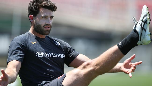 Carlton recruit Alex Fasolo in action during his first session as a Blue. Picture: Michael Klein