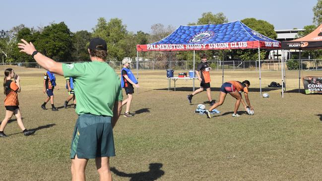 NT rugby juniors and Australian 7s players training in Palmerston. Picture: Darcy Jennings.