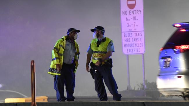 Police shut down southbound lanes on the bridge during the emergency. Picture: Gordon McComiskie