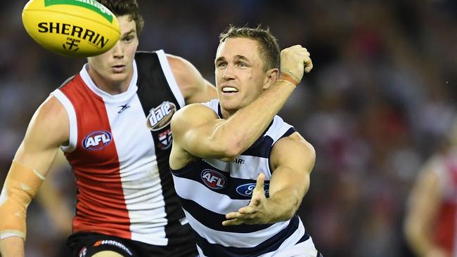 Joel Selwood was best on ground with 43 disposals in Geelong’s win over St Kilda. Picture: Getty Images