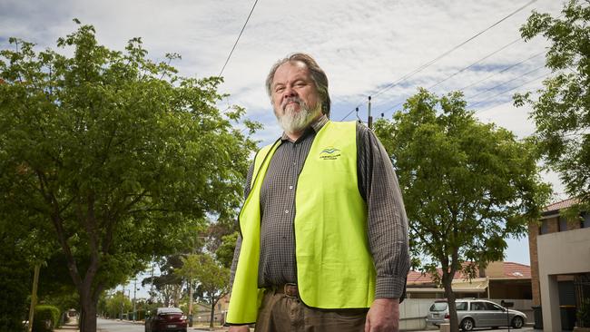 Tree Management Officer, Henry Haavisto with street trees growing through low-voltage powerlines in Tranmere. Picture: Matt Loxton.