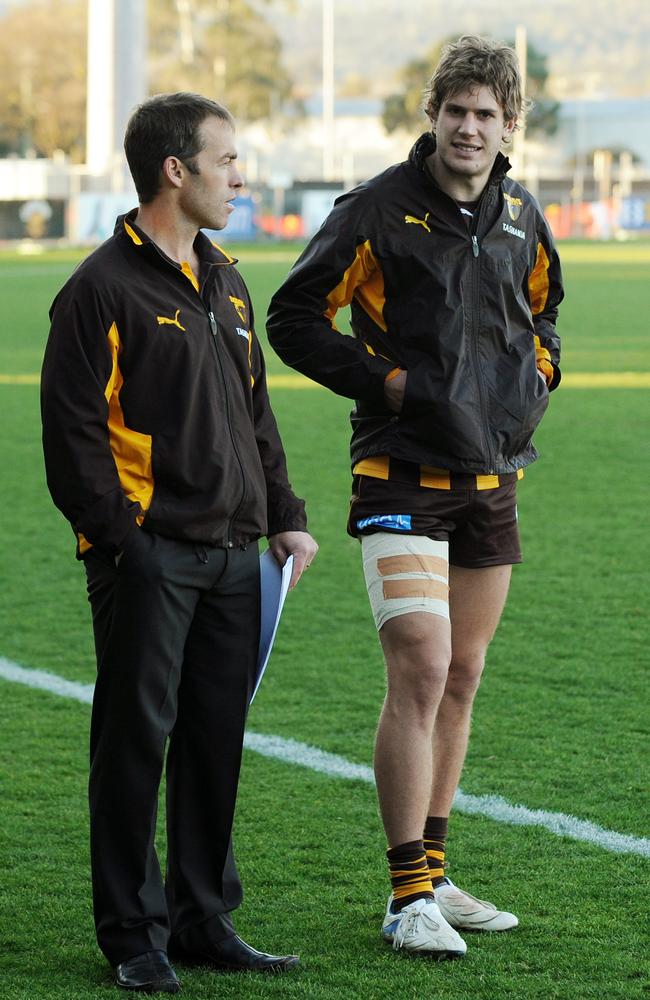 Alastair Clarkson and Grant Birchall during their time at Hawthorn.