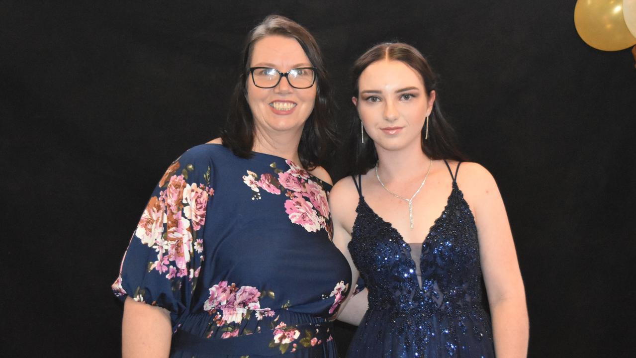 Melissa Stuckey and Caitlin Tischark at the 2022 Kawana Waters State College formal. Picture: Sam Turner