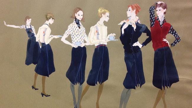 Adele Weiss designs for the Ansett hostess uniform, illustrated by Wendy Tamlyn