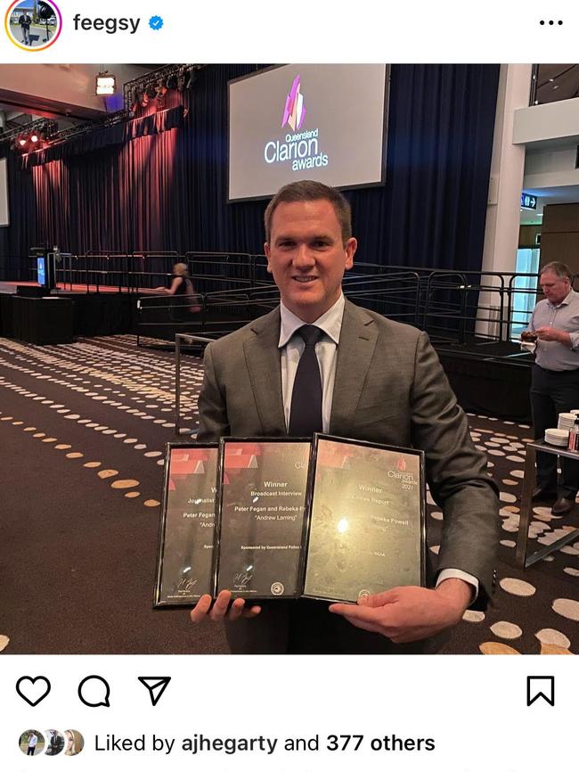 Peter Fegan, who posted on Instagram after he won three Clarion awards in 2021.