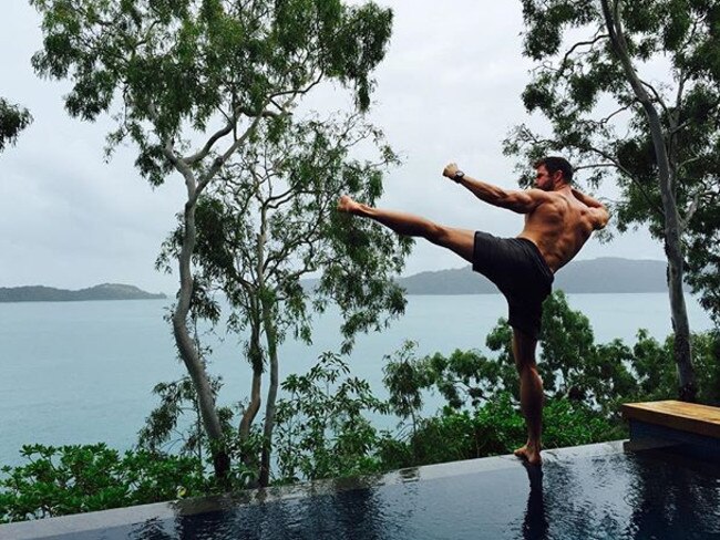 Qualia Resort on Hamilton Island entered this shot of Chris Hemsworth channelling his inner Kung Fu Panda, in Tourism Australia's G'Day USA competition. Picture: Supplied