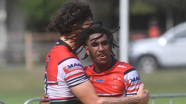 Manua Dau (right) was electric in Kirwan State High’s round one victory. Picture: Evan Morgan