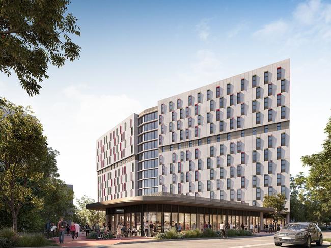 Artist rendition of new student accommodation tower at Griffith University’s Gold Coast campus. Picture: Supplied