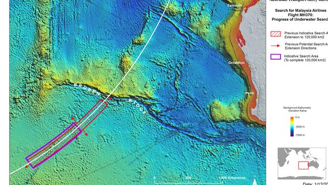 MH370 revised search area following Bayseian analysis