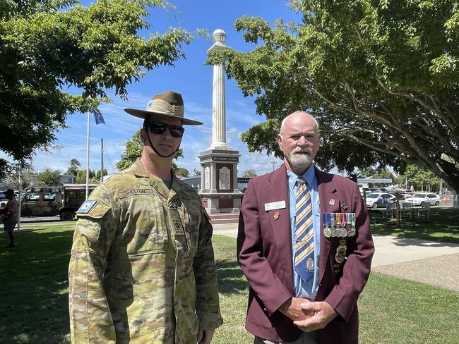 Benjamin Weston and Ken Higgins at Remembrance Day 2022 in Jubilee Park, Mackay. Photo: Zoe Devenport