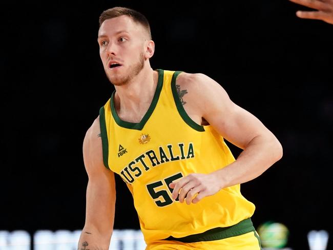Mitch Creek playing for the Boomers prior to the 2019 World Cup in China. Picture: AAP Image/Scott Barbour.
