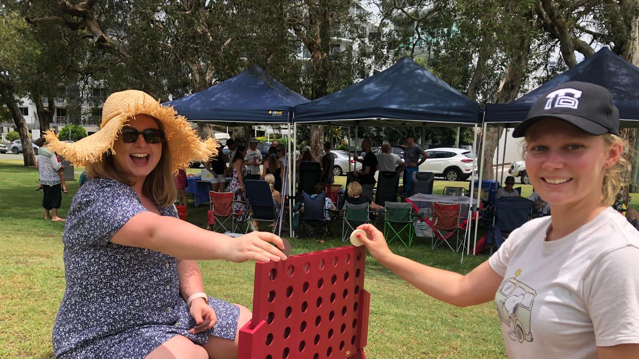 Emily and Chantelle Jack enjoy Christmas celebrations at Cotton Tree Park. Picture: Laura Pettigrew.
