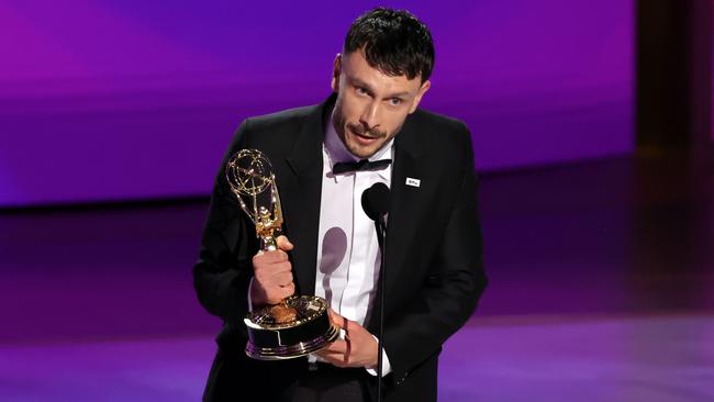 Richard Gadd accepts the Outstanding Writing For A Limited Or Anthology Series Or Movie award for Baby Reindeer. Picture: Kevin Winter/Getty Images