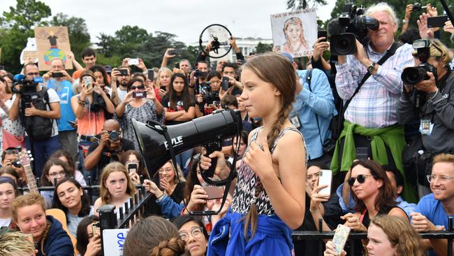 Swedish environment activist Greta Thunberg speaks at a climate protest outside the White House in Washington.